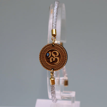 Om̐ – Symbole de l'Univers et de la Méditation - Bracelet Argent avec cristal Swarovski