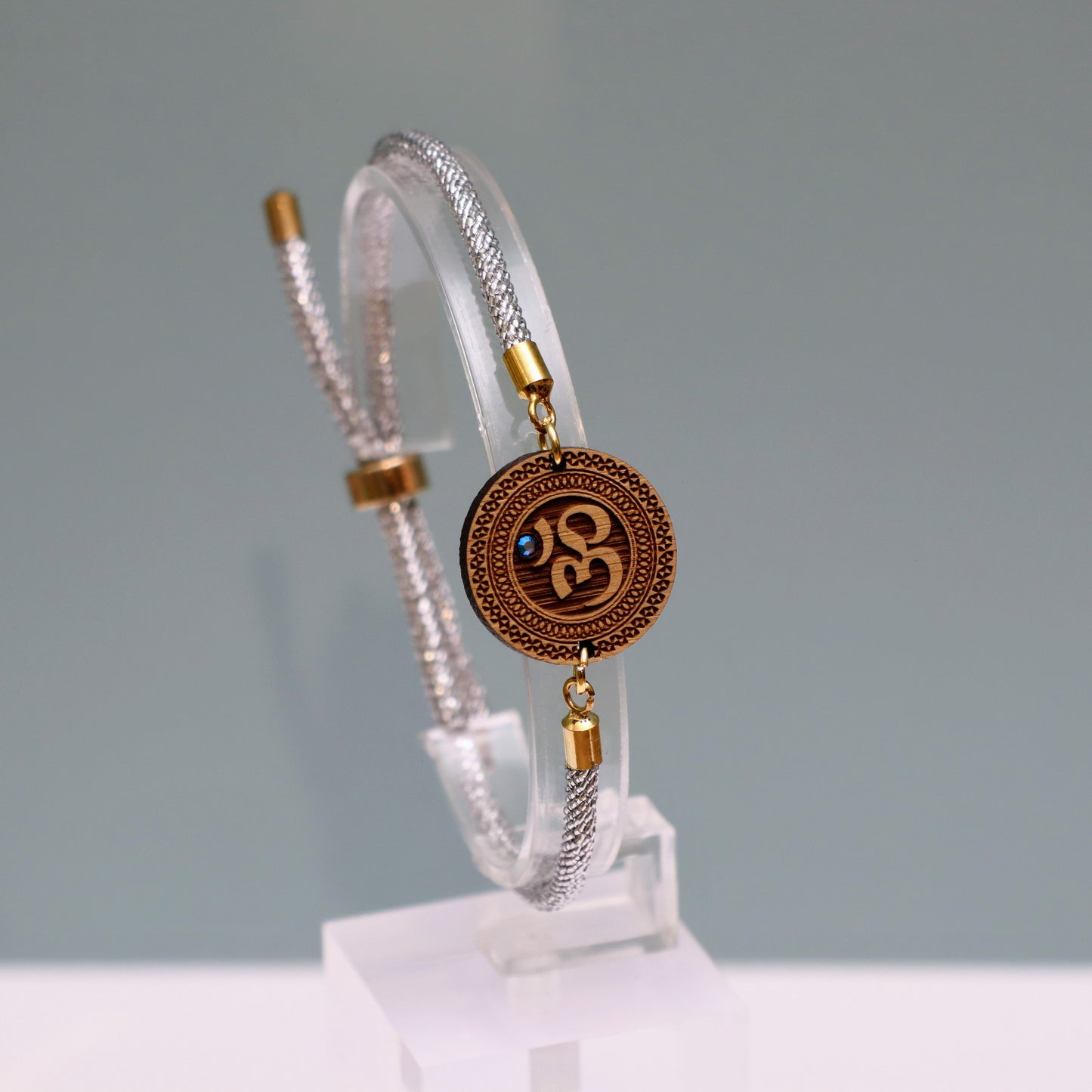 Om̐ – Symbole de l'Univers et de la Méditation - Bracelet Argent avec cristal Swarovski