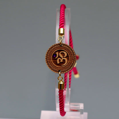 Om̐ – Symbole de l'Univers et de la Méditation - Bracelet Fuchsia avec cristal Swarovski