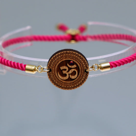 Om̐ – Symbole de l'Univers et de la Méditation - Bracelet Fuchsia avec cristal Swarovski